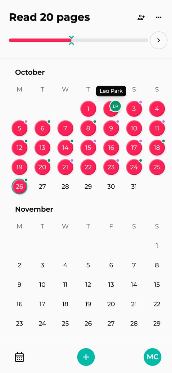 A shared calendar showing who crossed out each day